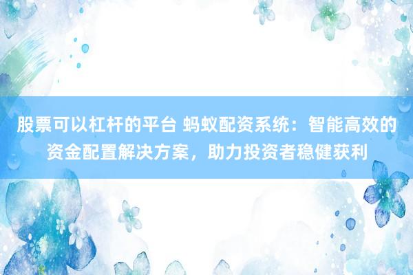 股票可以杠杆的平台 蚂蚁配资系统：智能高效的资金配置解决方案，助力投资者稳健获利