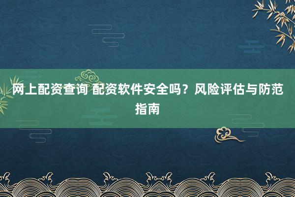 网上配资查询 配资软件安全吗？风险评估与防范指南