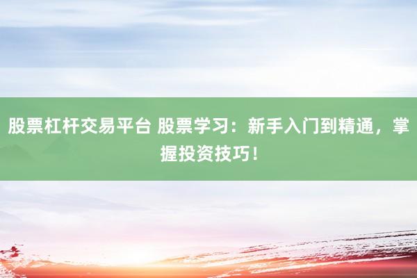 股票杠杆交易平台 股票学习：新手入门到精通，掌握投资技巧！