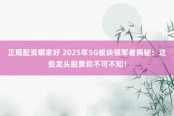 正规配资哪家好 2025年5G板块领军者揭秘：这些龙头股票你不可不知！