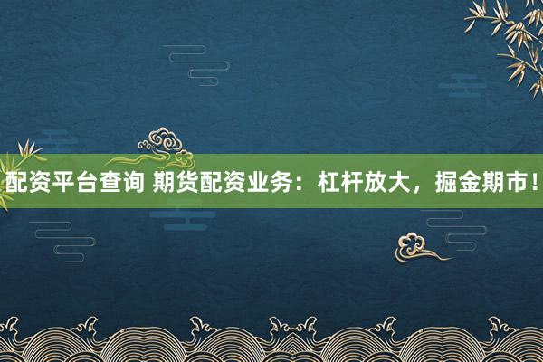 配资平台查询 期货配资业务：杠杆放大，掘金期市！
