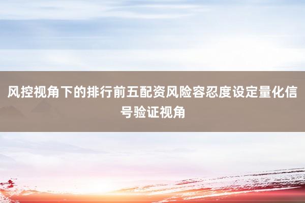 风控视角下的排行前五配资风险容忍度设定量化信号验证视角