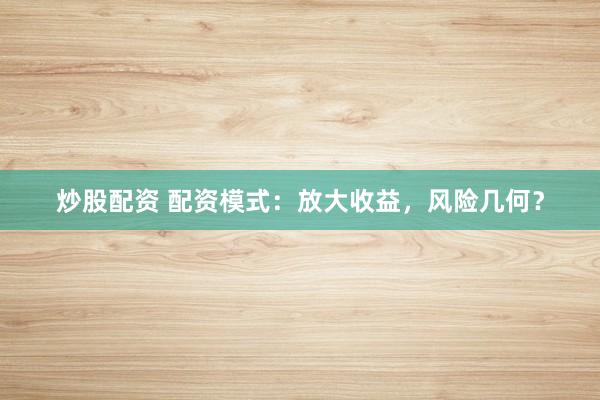 炒股配资 配资模式：放大收益，风险几何？