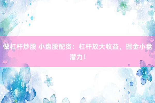 做杠杆炒股 小盘股配资：杠杆放大收益，掘金小盘潜力！