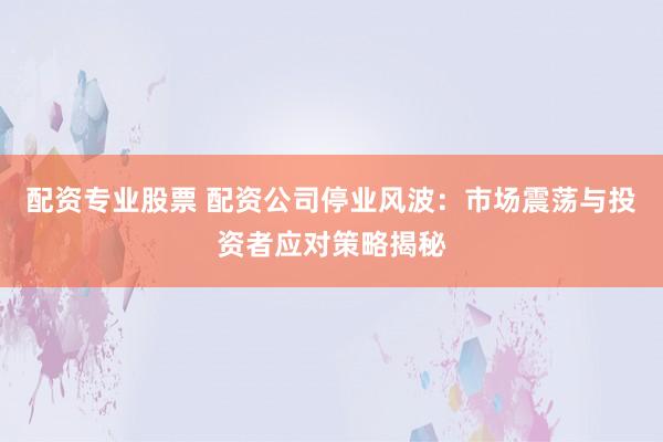 配资专业股票 配资公司停业风波：市场震荡与投资者应对策略揭秘